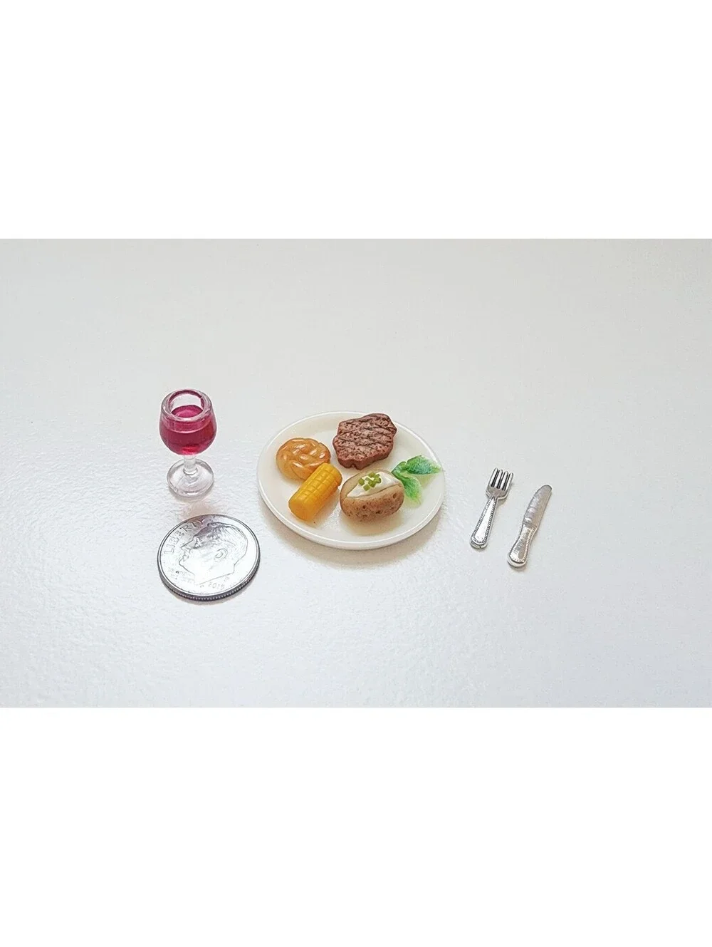 Miniature Dollhouse Food Steak and Baked Potato Dinner